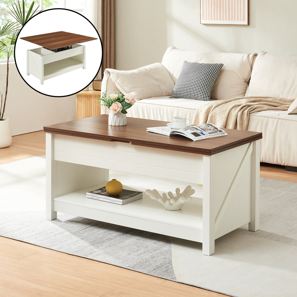 Stolik kawowy Kasama z podnoszonym blatem i schowkiem 110x55x54 cm w kolorze orzecha/białym [en.casa] - premiumXL