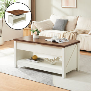 Stolik kawowy Kasama z podnoszonym blatem i schowkiem 110x55x54 cm w kolorze orzecha/białym [en.casa] - premiumXL
