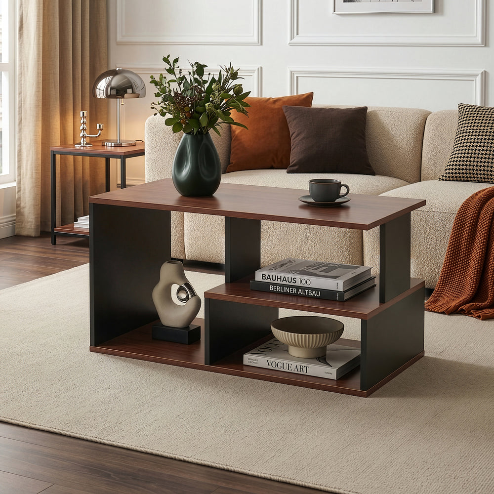 Stolik kawowy Trond 80x40x42 cm Czarny/Walnut [en.casa]