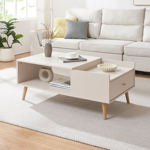 Stolik kawowy Hallevil z szufladą 106x59x44 cm biały [en.casa] - premiumXL