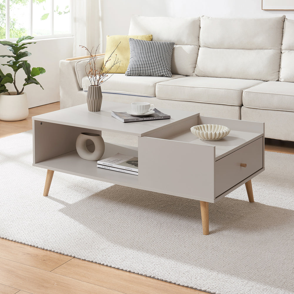 Stolik kawowy Hallevil z szufladą 106x59x44 cm biały [en.casa] - premiumXL