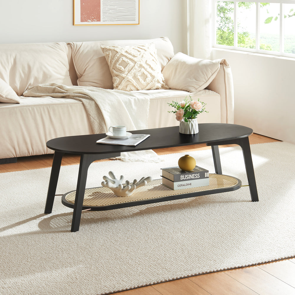 Stolik kawowy Taivalkoski 120x43x40 cm czarny/imitacja rattanu [en.casa] - premiumXL