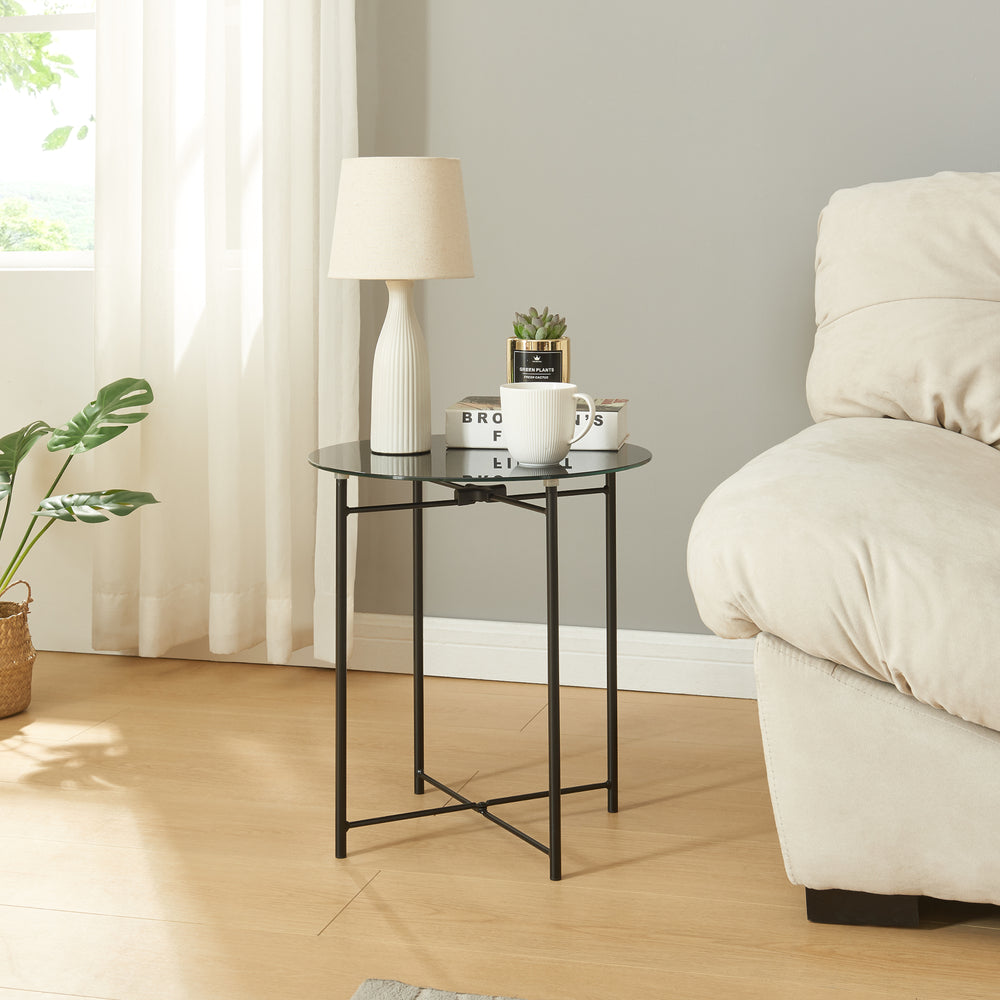 Stolik pomocniczy Ödeshög ze szklanym blatem 45xØ42cm czarny [en.casa] - premiumXL