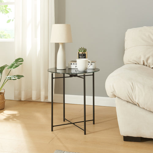 Stolik pomocniczy Ödeshög ze szklanym blatem 45xØ42cm czarny [en.casa] - premiumXL