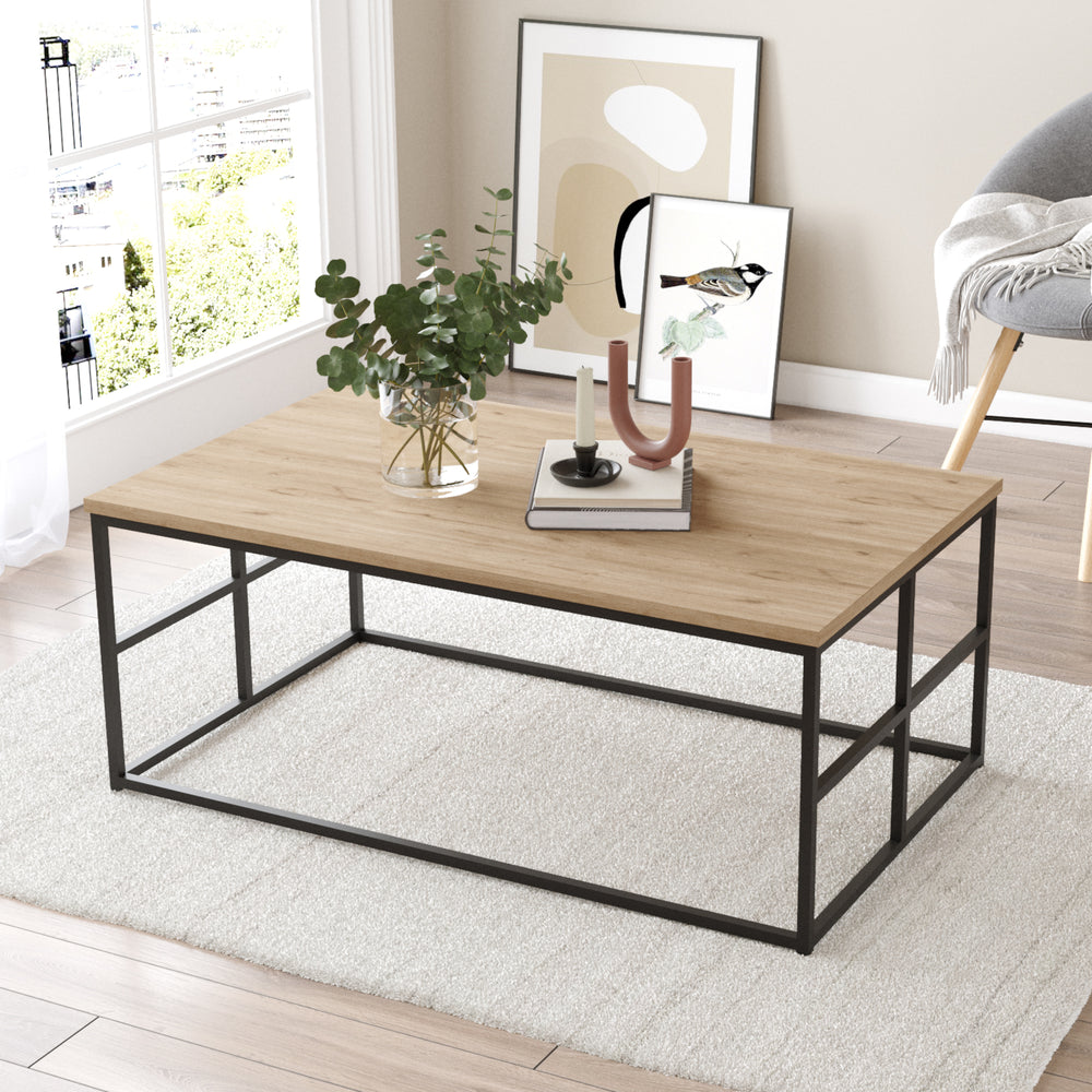 Stolik kawowy Velendi 100x60x40 cm dąb/czarny [en.casa] - premiumXL