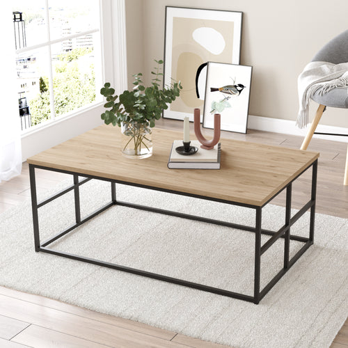 Stolik kawowy Velendi 100x60x40 cm dąb/czarny [en.casa] - premiumXL