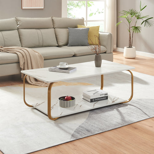 Stolik kawowy Kolta 120x60x43 cm marmurowy wygląd [en.casa]