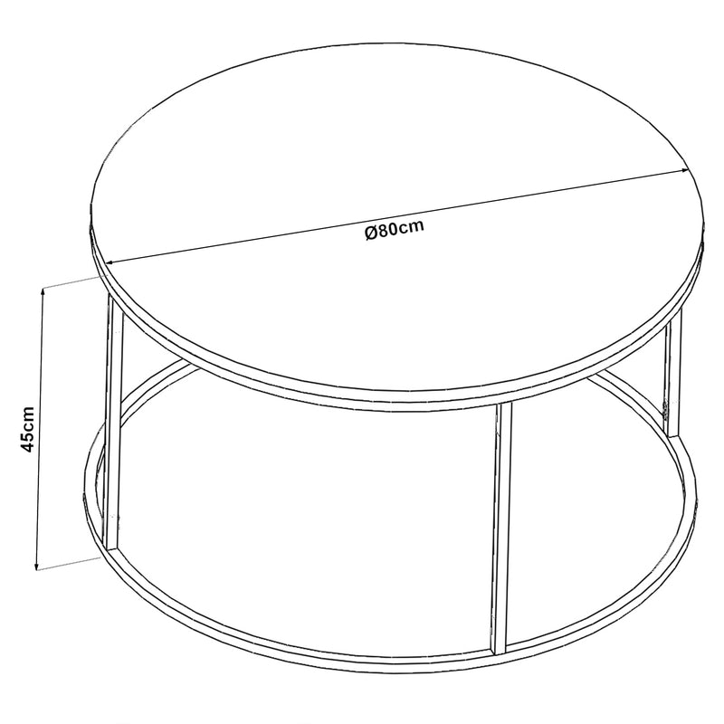 Szkic wymiarowy Stolik kawowy Kolari 45 x Ø80 cm czarny/przezroczysty różne kolory Kolory [en.casa]