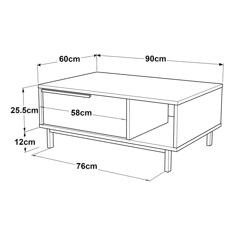 Szkic wymiarowy Stolik kawowy Majaajoå 90x60x38 cm [en.casa]