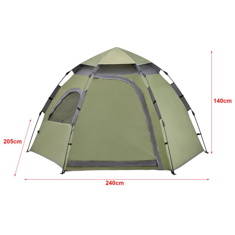 Szkic wymiarowy Namiot kempingowy Nybro Pop Up dome 240x205x140cm w różnych kolorach. [pro.tec]