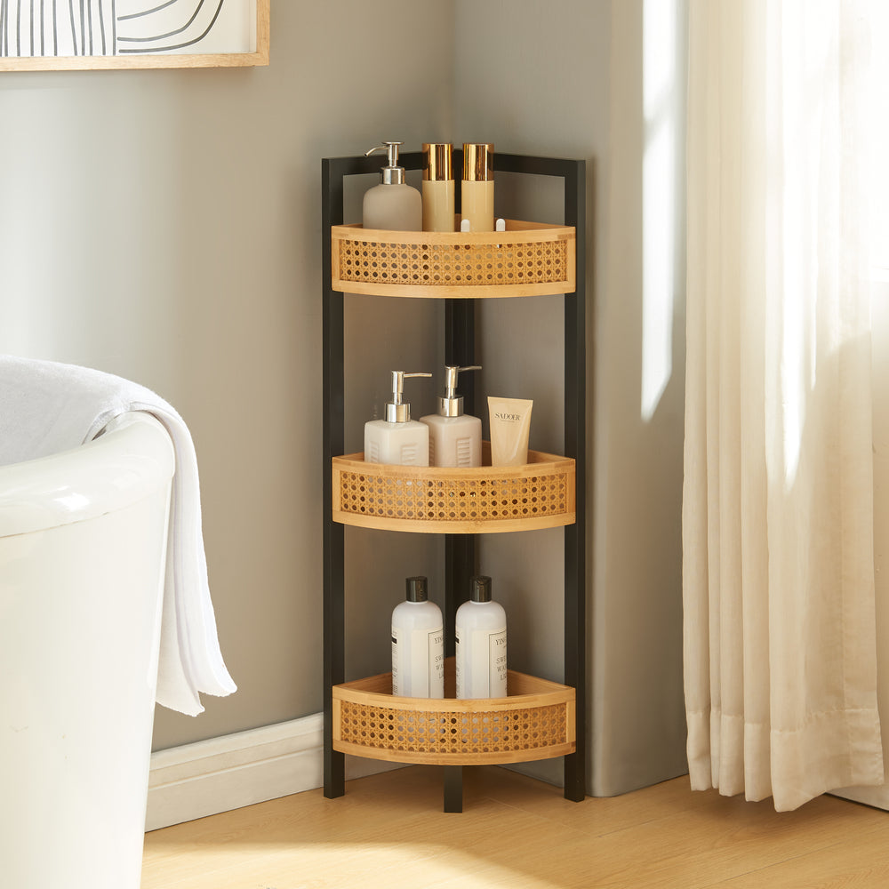 Półka narożna Tervola 80x23x23 cm czarna/bambus [en.casa] - premiumXL