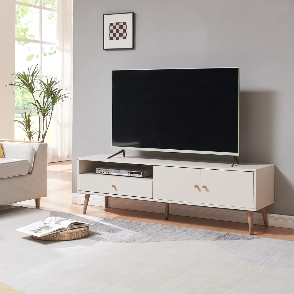 Szafka RTV Hallevil 150x39x45 cm biała [en.casa] - premiumXL