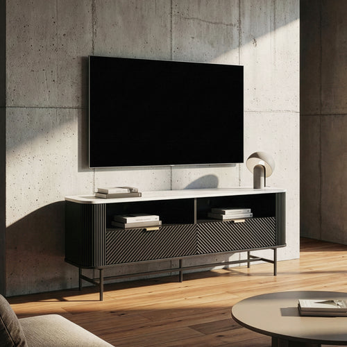TV-Lowboard Olvehok 140x40x55 cm Czarny/efekt marmuru, biały [en.casa]