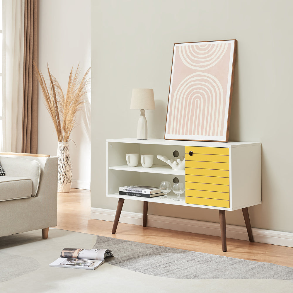 Szafka RTV Vare 100x40x66 cm biała/żółta [en.casa] - premiumXL