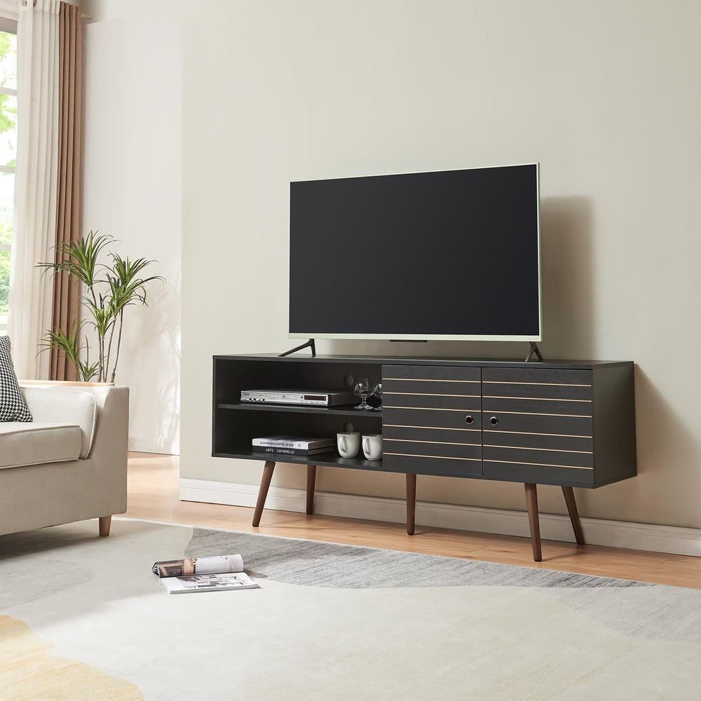 Szafka RTV Vare 160x40x66 cm czarna [en.casa] - premiumXL