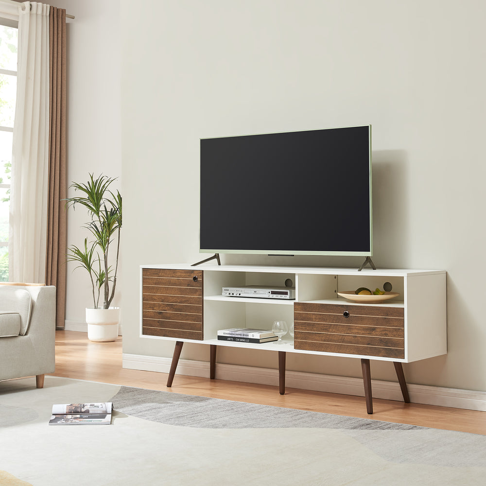 Szafka RTV Vare 165x40x66 cm biała/orzechowy dekor [en.casa] - premiumXL