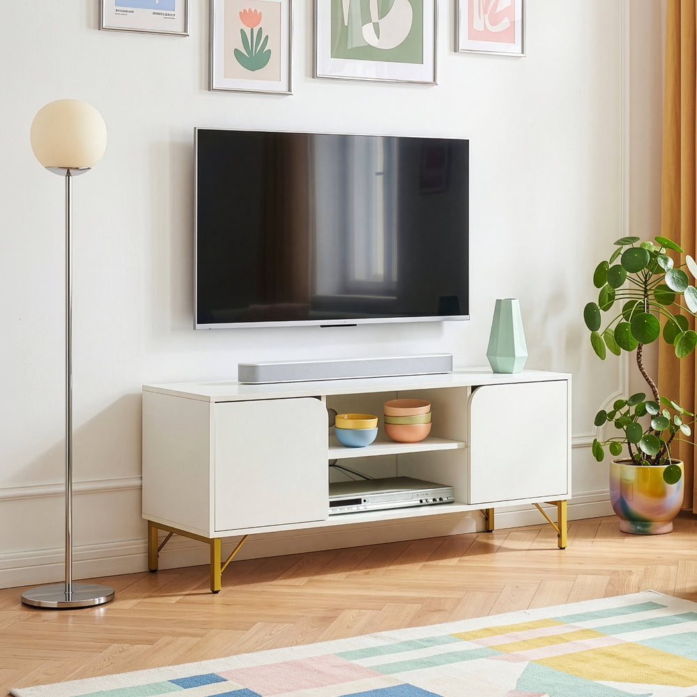Szafka RTV Reyri 120x39x52 cm Biała/Złota [en.casa]