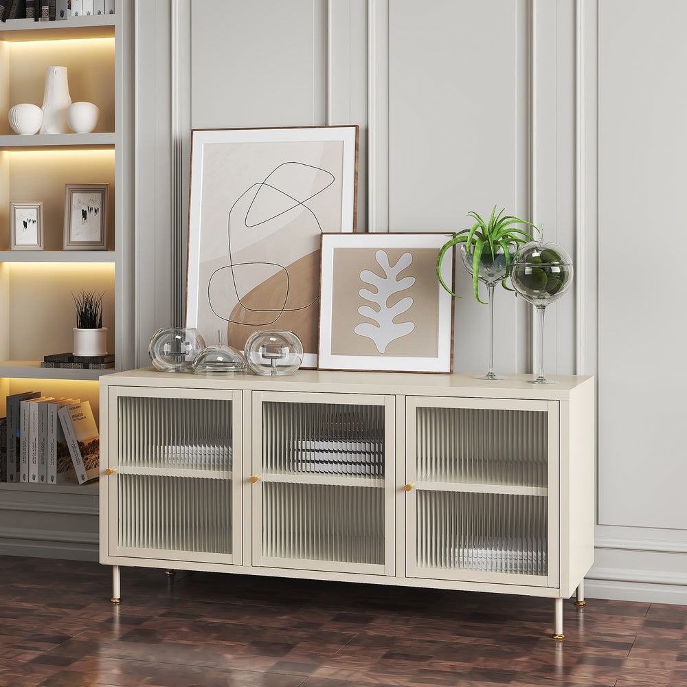 Szafka RTV Lindau stalowa 120x40x59 cm kremowobiała [en.casa] - premiumXL