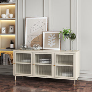 Szafka RTV Lindau stalowa 120x40x59 cm kremowobiała [en.casa] - premiumXL