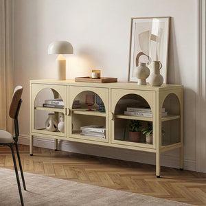 Witryna-komoda Klippestad stal 118x35x55 cm kolor wielbłądzi [en.casa]