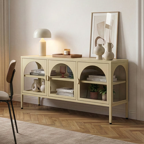 Witryna-komoda Klippestad stal 118x35x55 cm kolor wielbłądzi [en.casa]