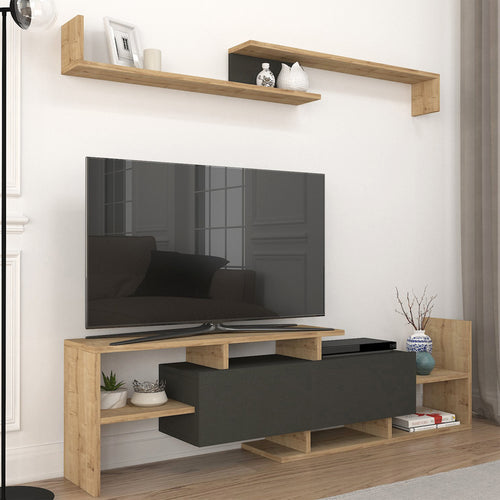 Szafka RTV Liksefte z półką ścienną 154x28x42 cm [en.casa]