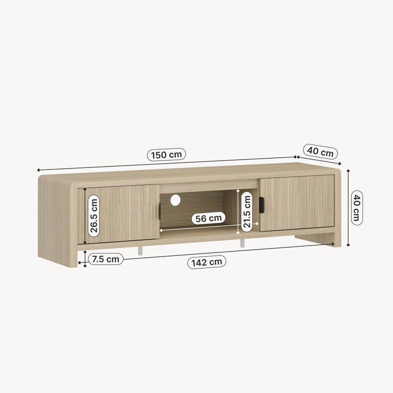 Szkic wymiarowy Szafka pod telewizor Lukkodso 150x40x40 cm [en.casa]
