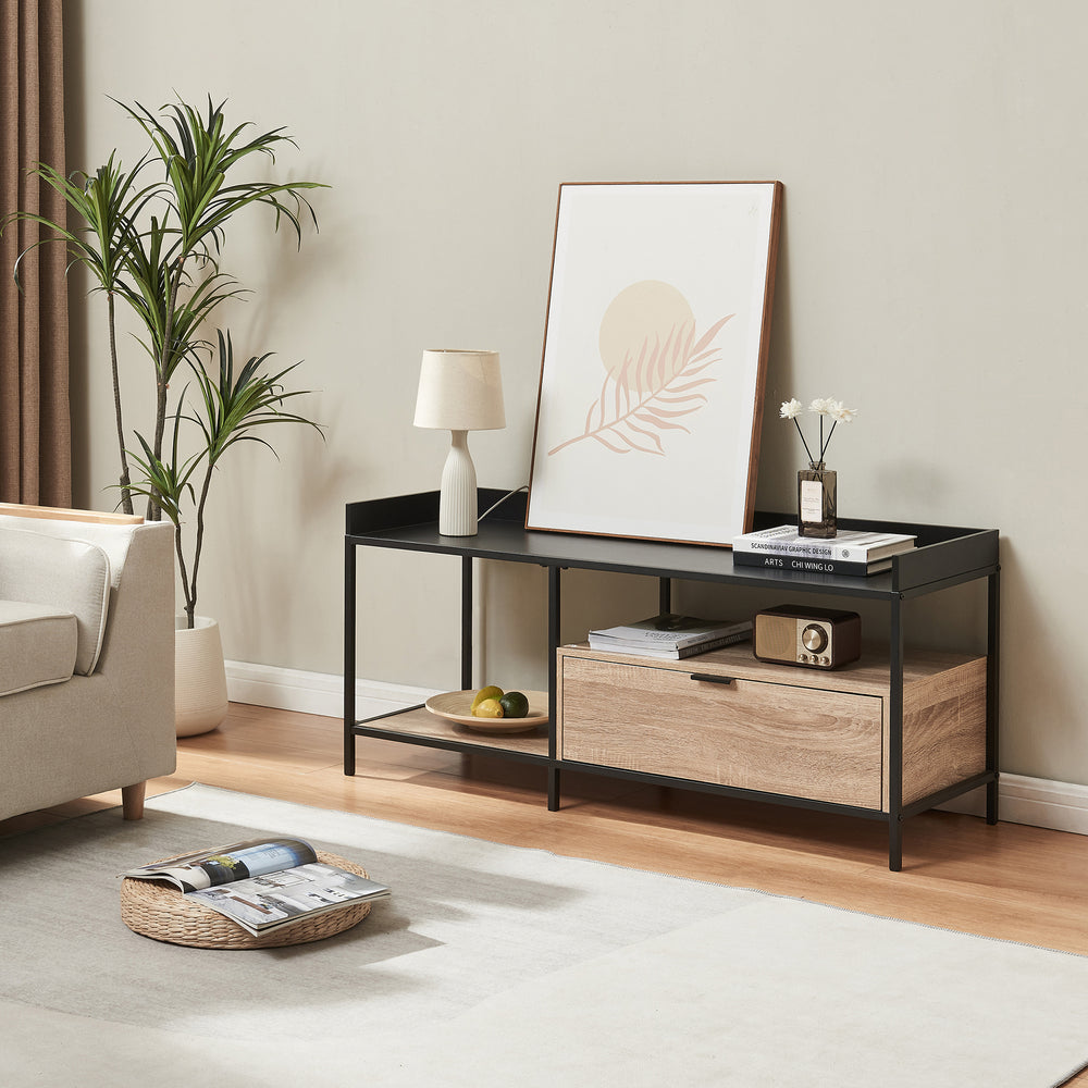 Stolik RTV Belana 120x40x54 cm czarny/dąb [en.casa] - premiumXL