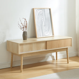 Stolik RTV Landskrona 115x40x48 cm z dwiema przesuwnymi drzwiami dąb [en.casa] - premiumXL