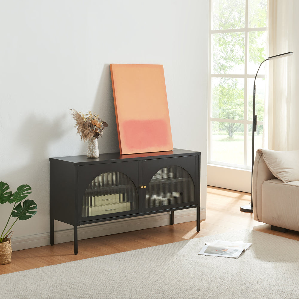 Szafka RTV Karlskrona 115x35x64 cm czarna, matowa [en.casa] - premiumXL