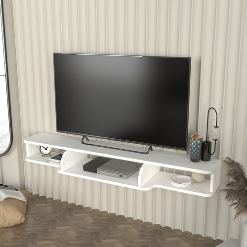 Szafka RTV wisząca Aar 135x30x16 cm biała [en.casa] - premiumXL