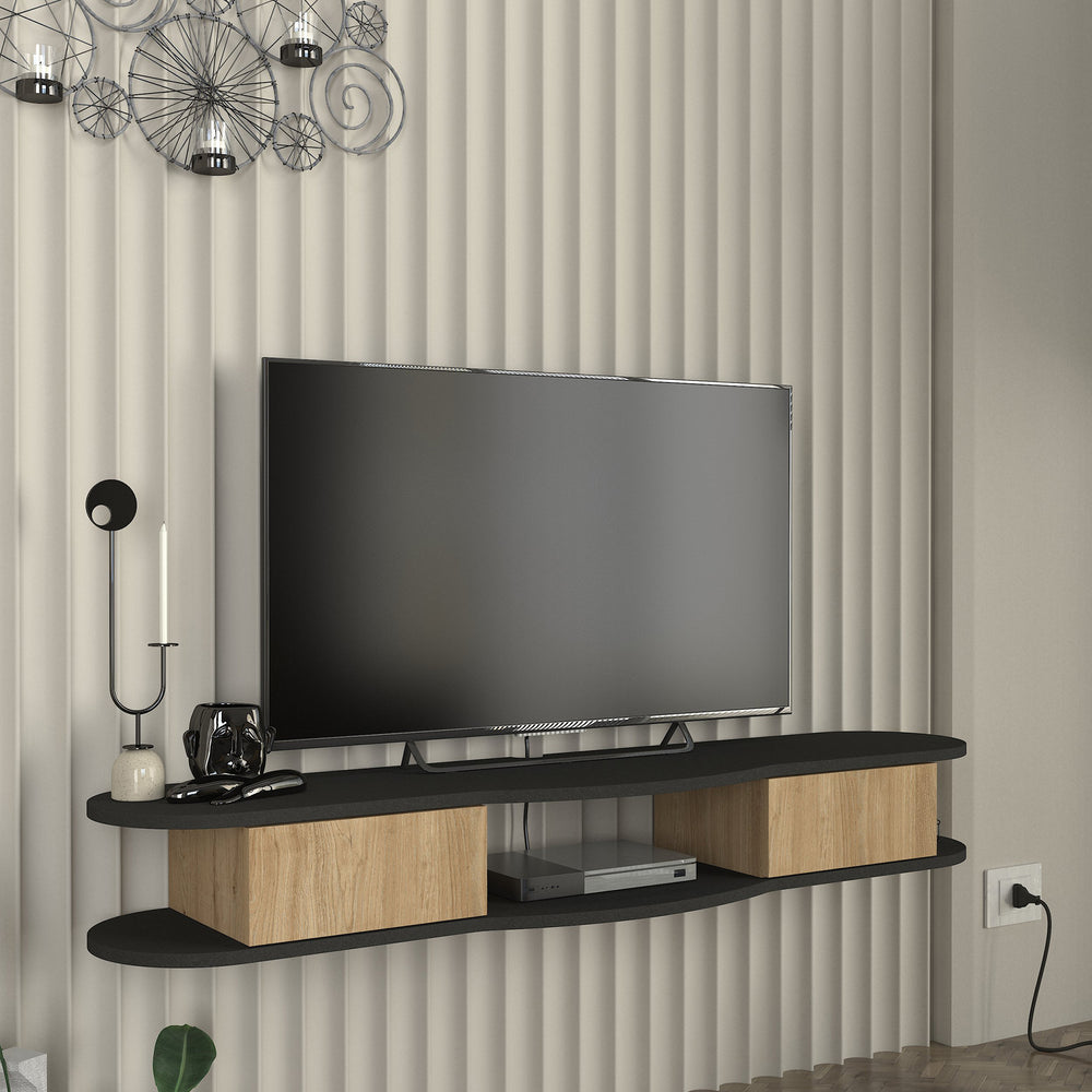 Szafka RTV wisząca Nyskiri 150x35x19 cm antracyt/dąb [en.casa] - premiumXL
