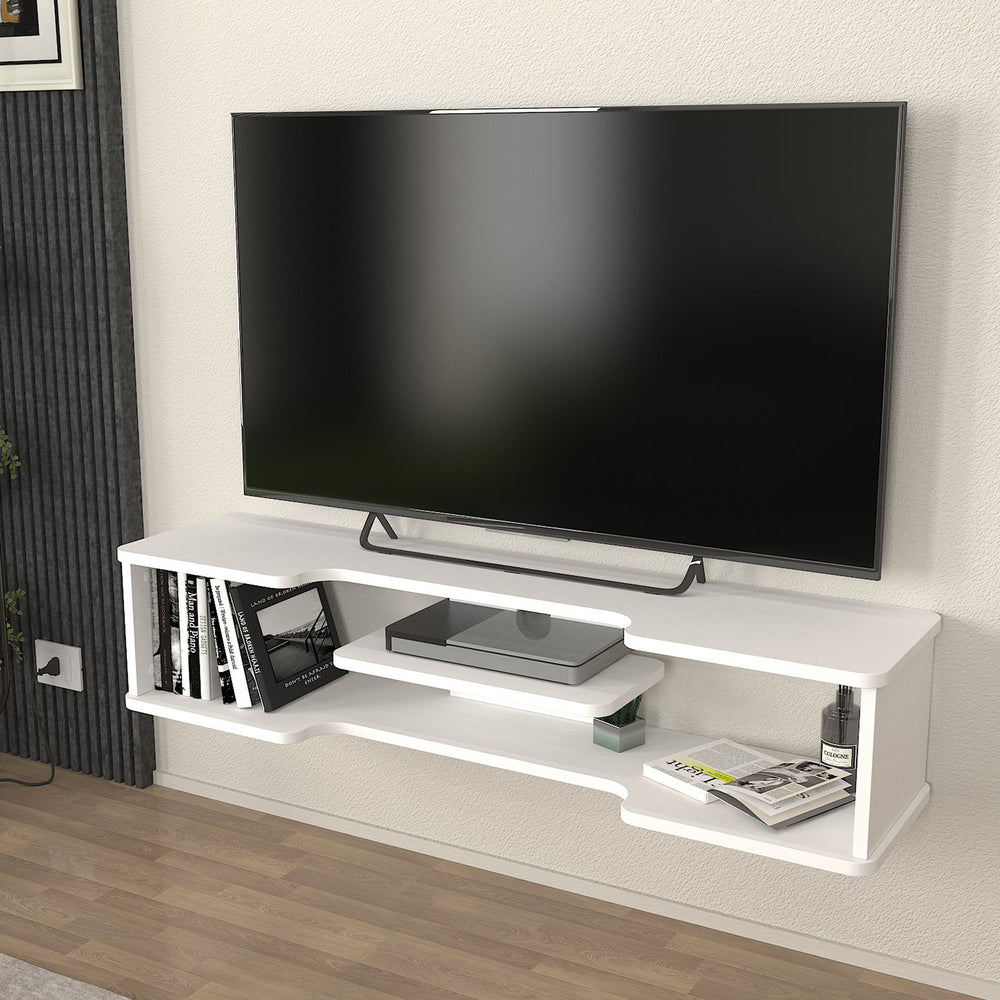 Szafka RTV wisząca Yrela 120x30x26 cm biała [en.casa] - premiumXL
