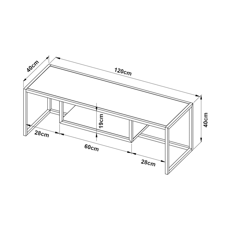 Szkic wymiarowy Stolik RTV Isokyrö metalowy 120x40x40 cm [en.casa]