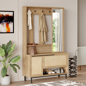 Kompaktowa garderoba Kvænangen 78x112x36 cm dąb/rattanowy wygląd [en.casa] - premiumXL