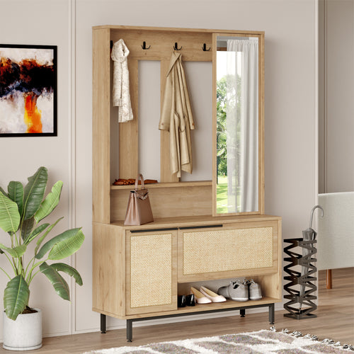Kompaktowa garderoba Kvænangen 78x112x36 cm dąb/rattanowy wygląd [en.casa] - premiumXL