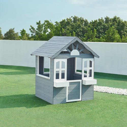 Domek do zabawy dla dzieci Vesa 138x120x102 cm drewno jodłowe szary [casa.pro] - premiumXL