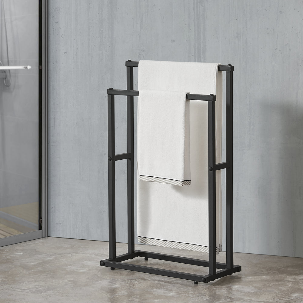 Wieszak na ręczniki z 2 drążkami 78 x 48 x 24 cm czarny [en.casa] - premiumXL