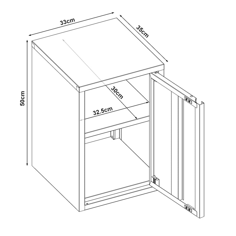 Szkic wymiarowy Szafka ścienna Burlöv 50x33x35 cm stal [en.casa]