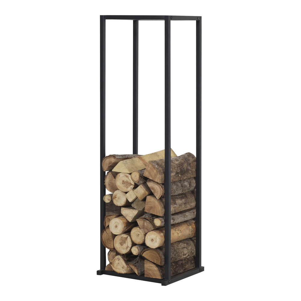 Regał na drewno kominkowe Tibro stal 35x35x120 cm czarny [en.casa] - premiumXL
