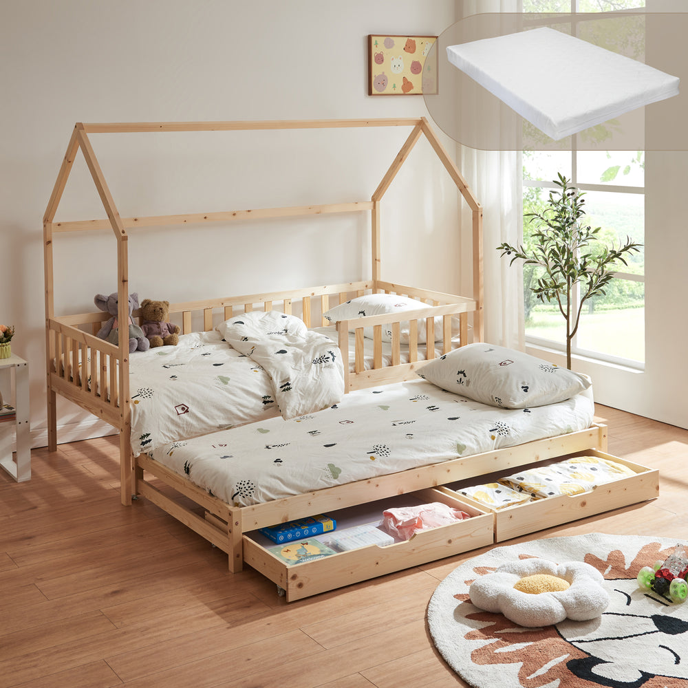 Podwójne łóżko dziecięce Aarghonmaa z 1 materacem 90x200 cm drewno sosnowe [en.casa]