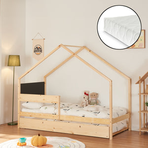 Łóżko domek Sodankylä z wysuwanym łóżkiem i materacem 90x200cm [en.casa] - premiumXL