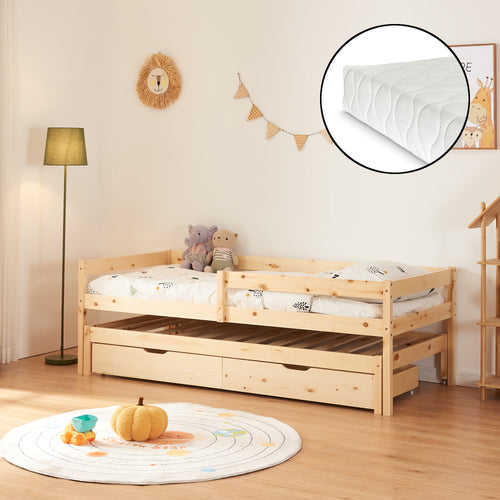 Łóżko piętrowe dla dzieci Sonkajärvi z materacem 90x200cm naturalne [en.casa] - premiumXL