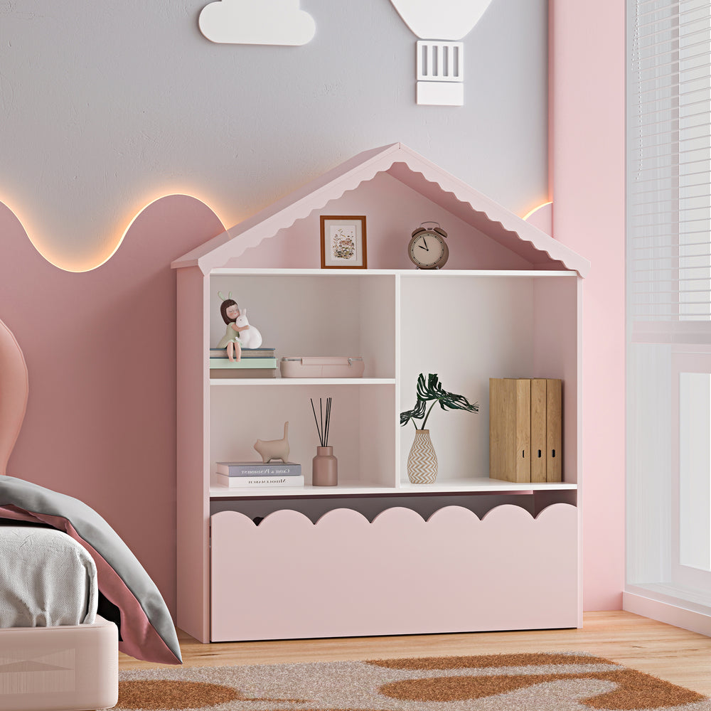 Półka dziecięca Vestnes 114x91x30 cm Cotton Candy/Biała [en.casa]