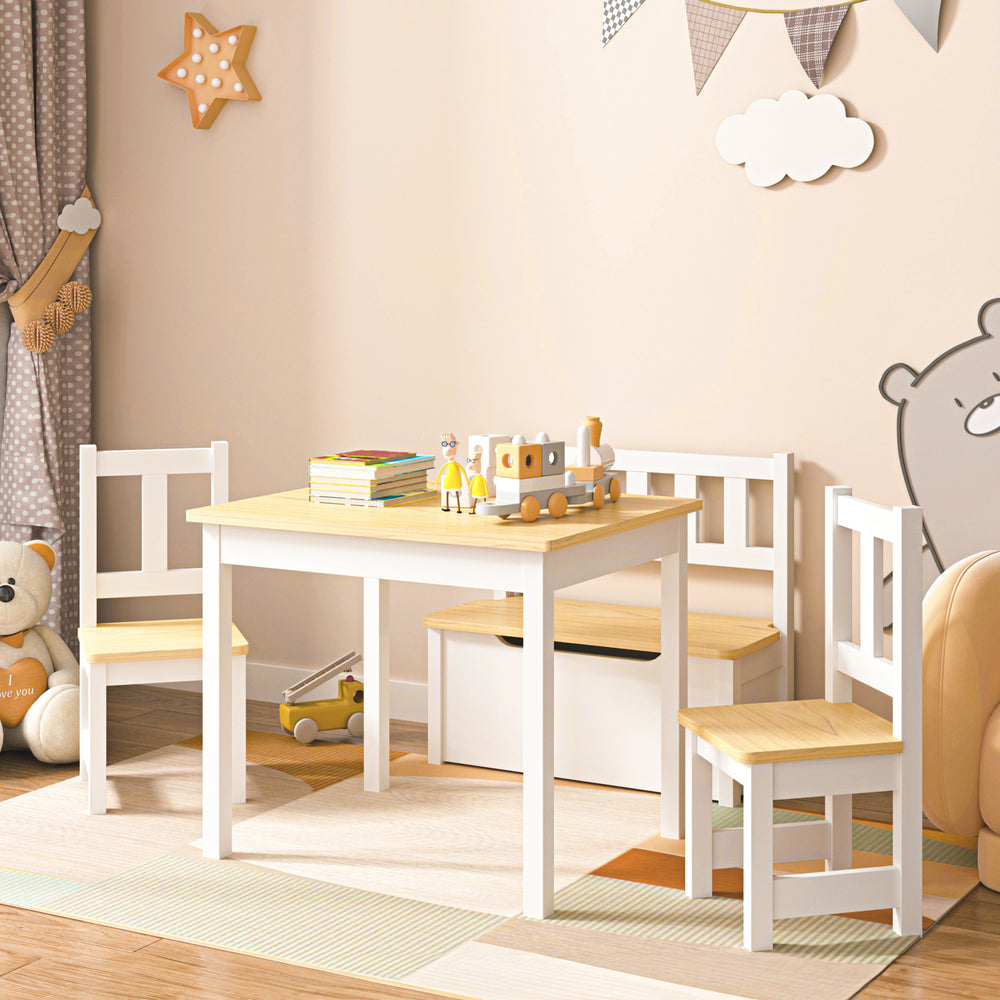 Zestaw stolik dziecięcy Lousame drewno sosnowe naturalne / biały [en.casa] - premiumXL