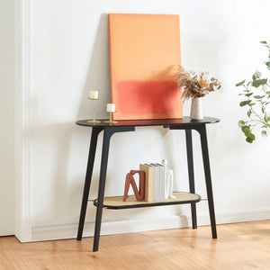 Konsola Taivalkoski 100x35x80 cm czarna/efekt rattanu [en.casa] - premiumXL