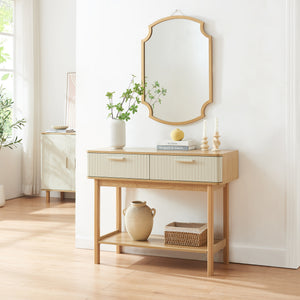 Konsola Ferrersp z 2 szufladami 100x40x80 cm dąb/kolory piasku [en.casa]