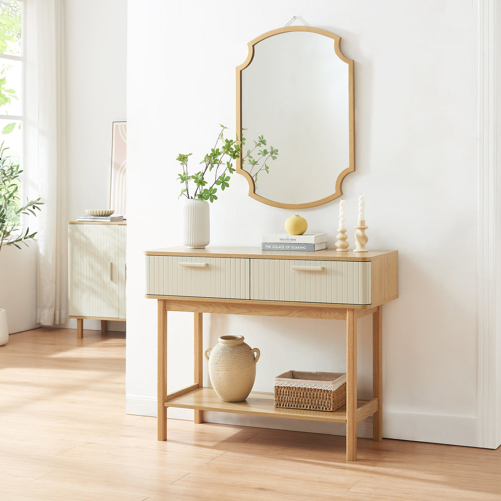 Konsola Ferrersp z 2 szufladami 100x40x80 cm dąb/kolory piasku [en.casa]