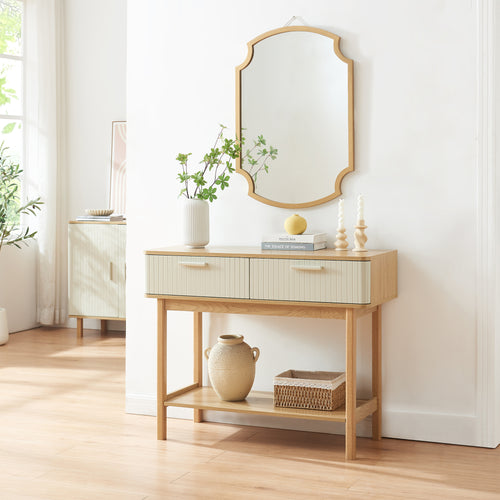 Konsola Ferrersp z 2 szufladami 100x40x80 cm dąb/kolory piasku [en.casa]