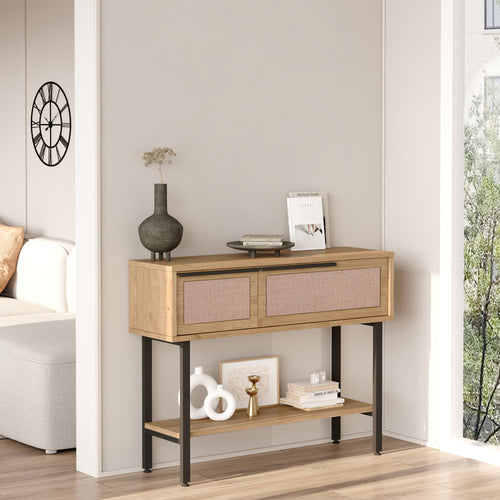 Konsola Kvænangen 100x30x76 cm dąb/efekt rattanu [en.casa] - premiumXL